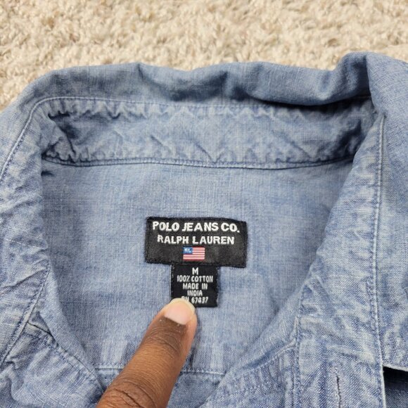 Ralph Lauren Polo Jeans Co Shirt Mens Medium Blue Denim Western 3/4 Button - Picture 2 of 7